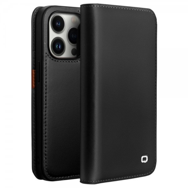 Qialino iPhone 14 Pro Max Fodral Äkta Läder Svart