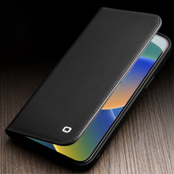 Qialino iPhone 14 Pro Max Fodral Äkta Läder Svart