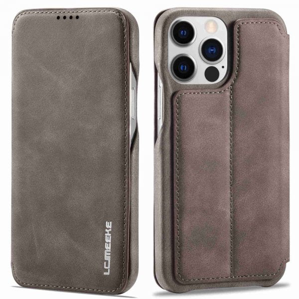 Lc.Imeeke iPhone 14 Pro Max Fodral Flip Mörkbrun