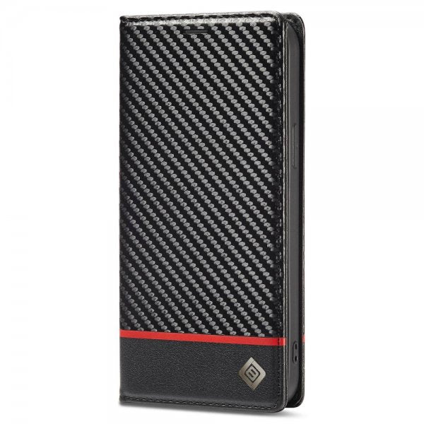 Lc.Imeeke iPhone 14 Pro Max Fodral Kolfibertextur Röd Stripe Horizontal