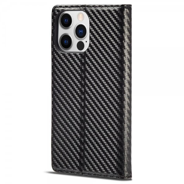 Lc.Imeeke iPhone 14 Pro Max Fodral Kolfibertextur Röd Stripe Vertical