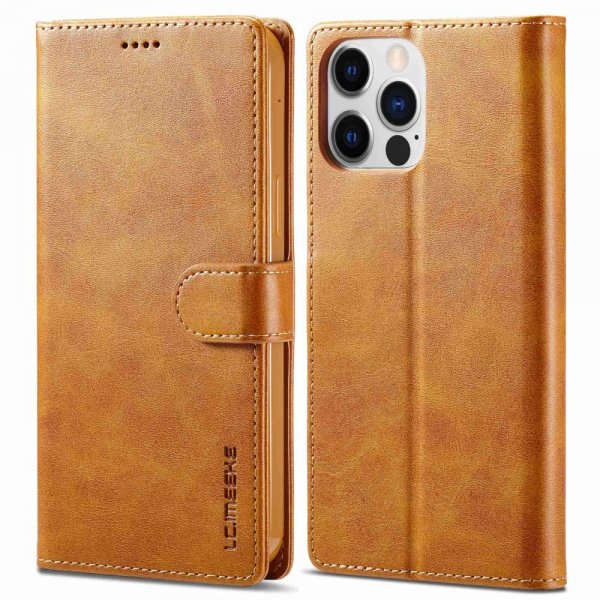 Lc.Imeeke iPhone 14 Pro Max Fodral med Kortfack Stativfunktion Ljusbrun