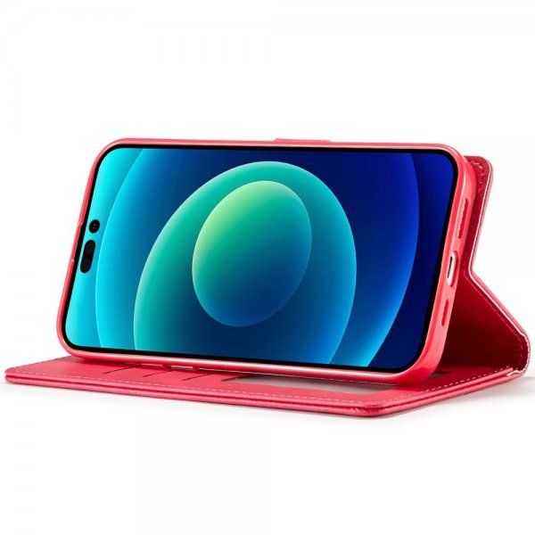 Lc.Imeeke iPhone 14 Pro Max Fodral med Kortfack Stativfunktion Magenta
