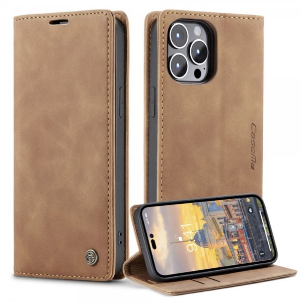 CaseMe iPhone 14 Pro Max Fodral Retro Flip Brun