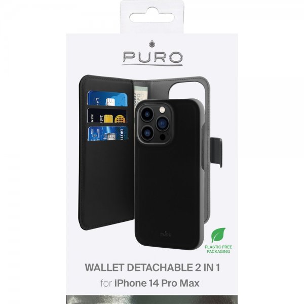 Puro iPhone 14 Pro Max Fodral Wallet Detachable 2 in 1 Svart