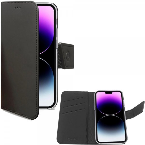 Celly iPhone 14 Pro Max Fodral Wally Wallet Case Svart