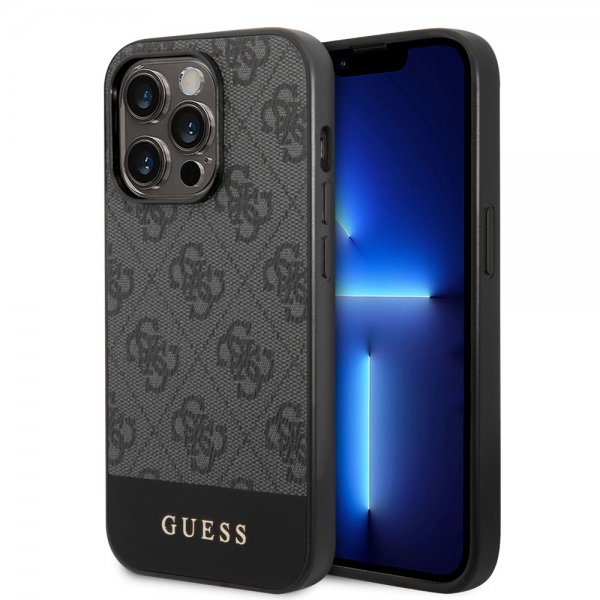 Guess iPhone 14 Pro Max Skal Bottom Stripe Metal Logo Grå