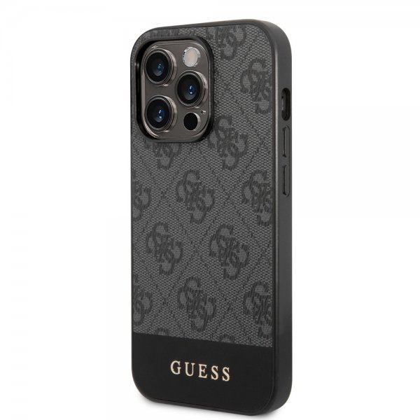 Guess iPhone 14 Pro Max Skal Bottom Stripe Metal Logo Grå
