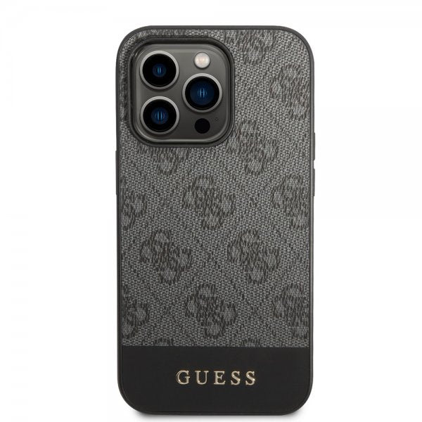 Guess iPhone 14 Pro Max Skal Bottom Stripe Metal Logo Grå