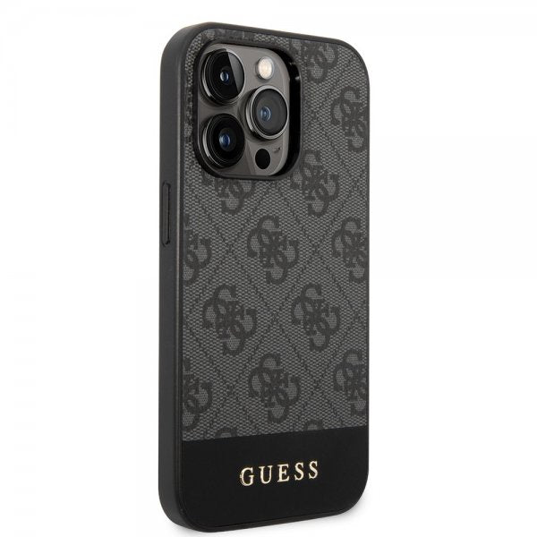 Guess iPhone 14 Pro Max Skal Bottom Stripe Metal Logo Grå