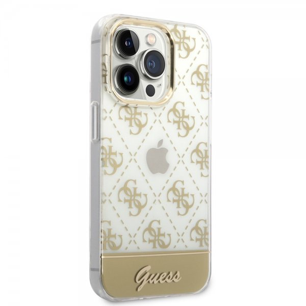 Guess iPhone 14 Pro Max Skal Bottom Stripe Script Logo Guld
