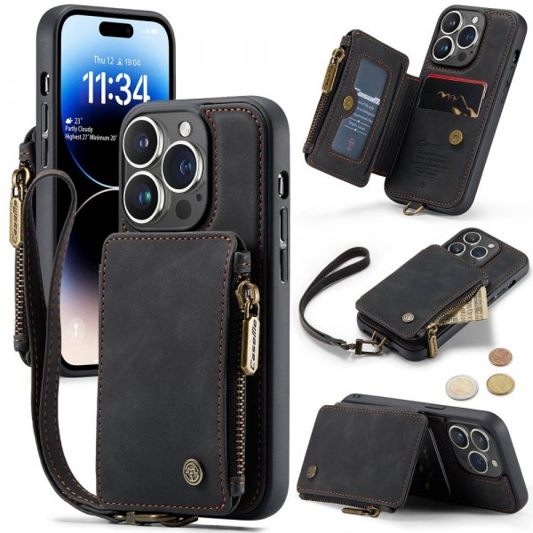 CaseMe iPhone 14 Pro Max Skal C20 Kortfack Dragkedja Svart