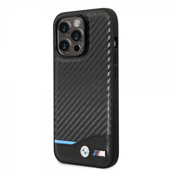 BMW iPhone 14 Pro Max Skal Carbon Effect Printed Logo Svart