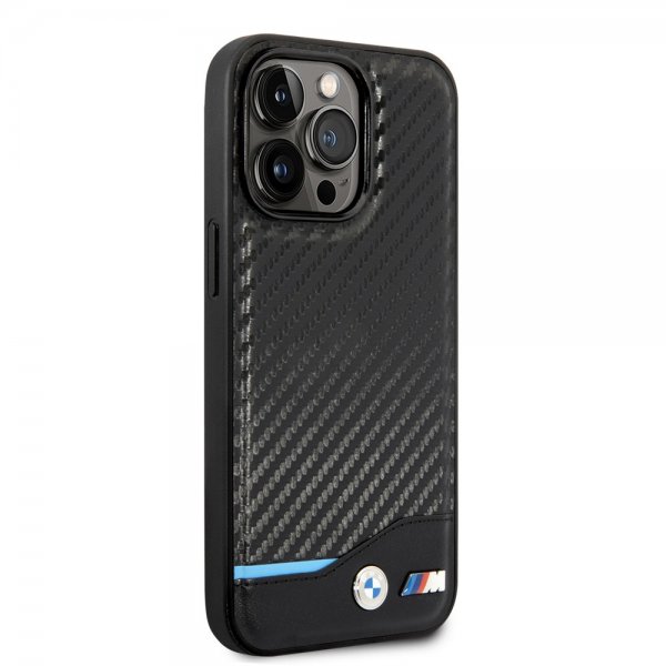 BMW iPhone 14 Pro Max Skal Carbon Effect Printed Logo Svart