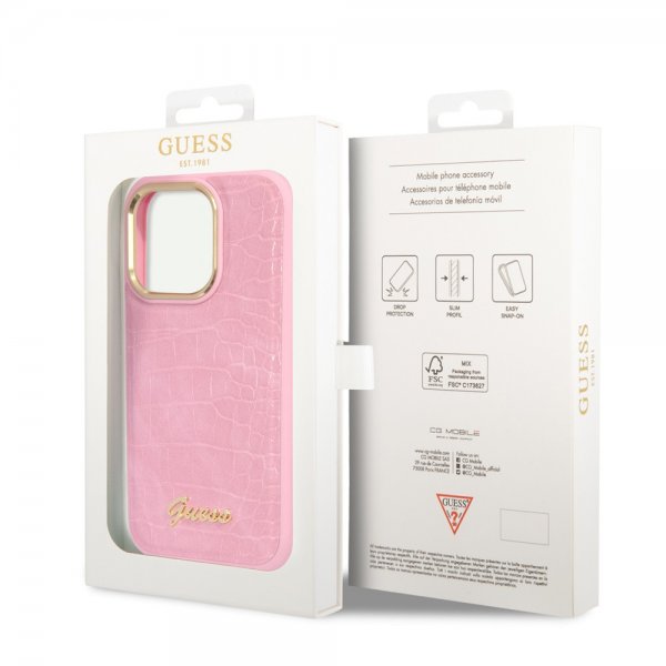 Guess iPhone 14 Pro Max Skal Croco Rosa