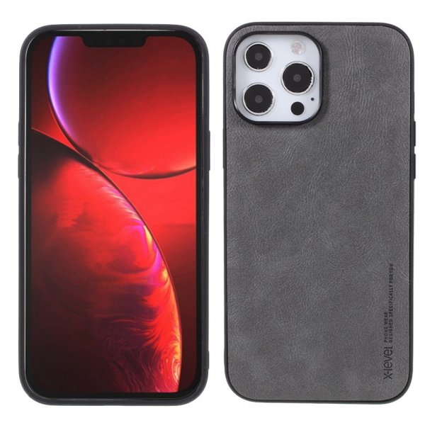 X-Level iPhone 14 Pro Max Skal Lädertextur Grå