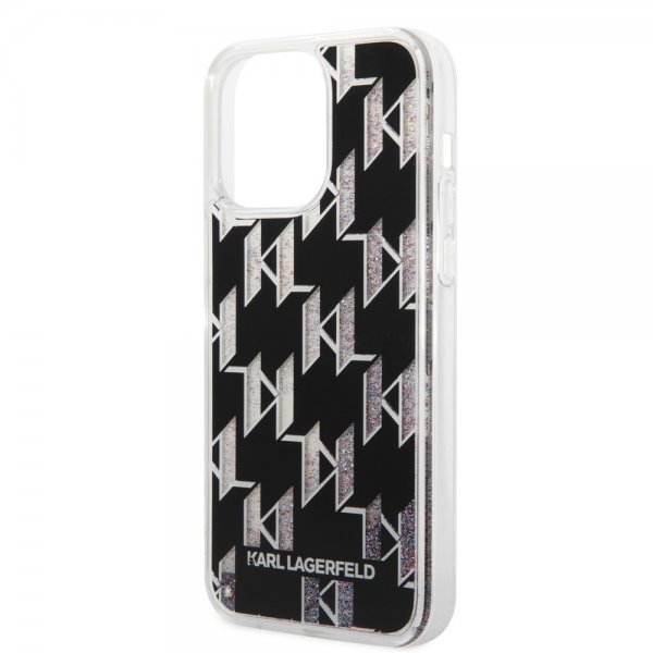 Karl Lagerfeld iPhone 14 Pro Max Skal Liquid Glitter Monogram Svart