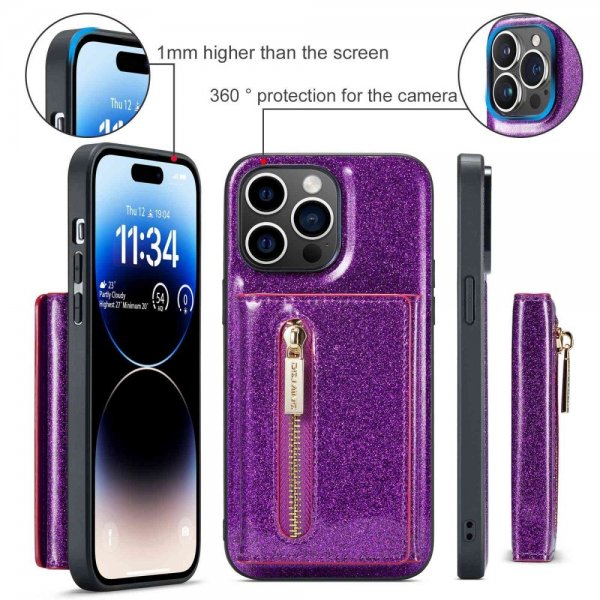 Dg.Ming iPhone 14 Pro Max Skal M3 Series Löstagbar Korthållare Lila