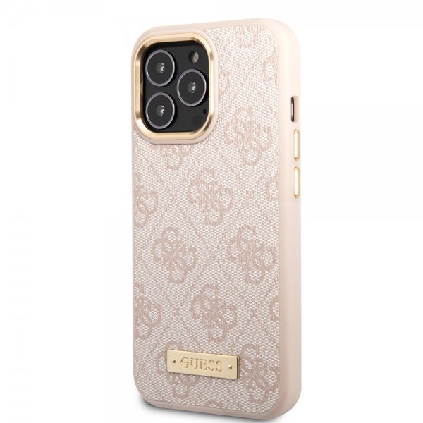 Guess iPhone 14 Pro Max Skal Metal Plate Logo MagSafe Rosa