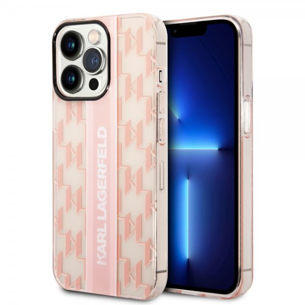Karl Lagerfeld iPhone 14 Pro Max Skal Monogram Vertical Stripe Rosa