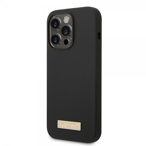 Guess iPhone 14 Pro Max Skal Silicone Metal Plate MagSafe Svart