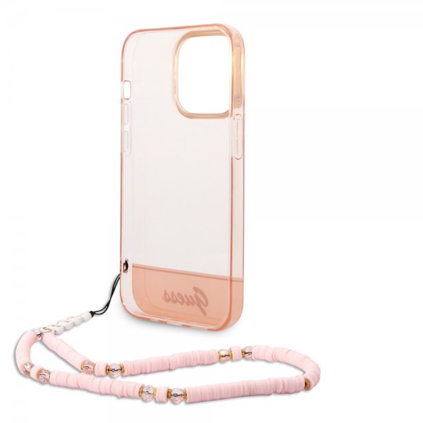 Guess iPhone 14 Pro Max Skal Translucent with Strap Rosa