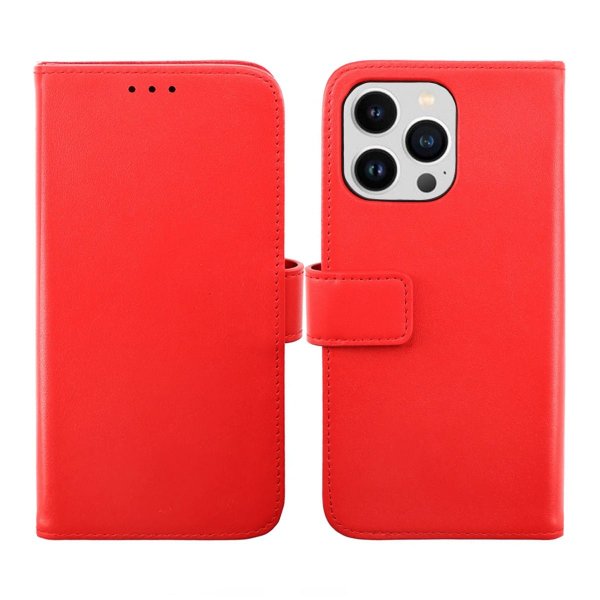 Rvelon iPhone 14 Pro Fodral Äkta läder Kortfack Röd