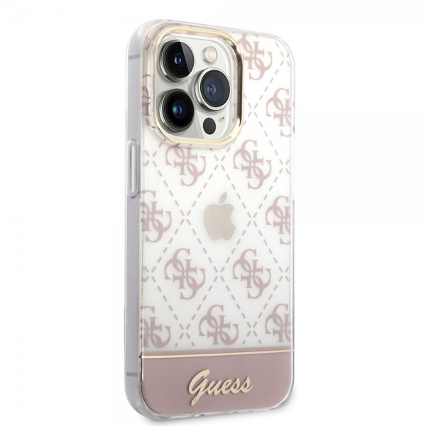 Guess iPhone 14 Pro Skal Bottom Stripe Script Logo Rosa