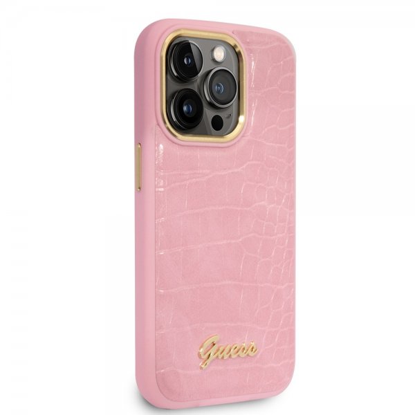 Guess iPhone 14 Pro Skal Croco Rosa
