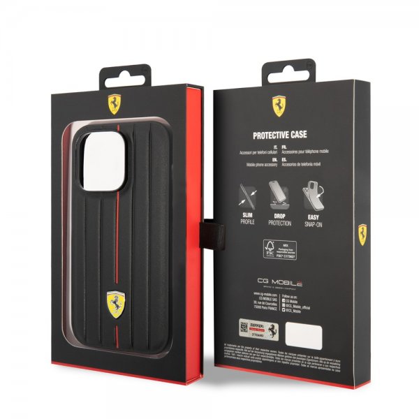 Ferrari iPhone 14 Pro Skal Embossed Stripes Röd