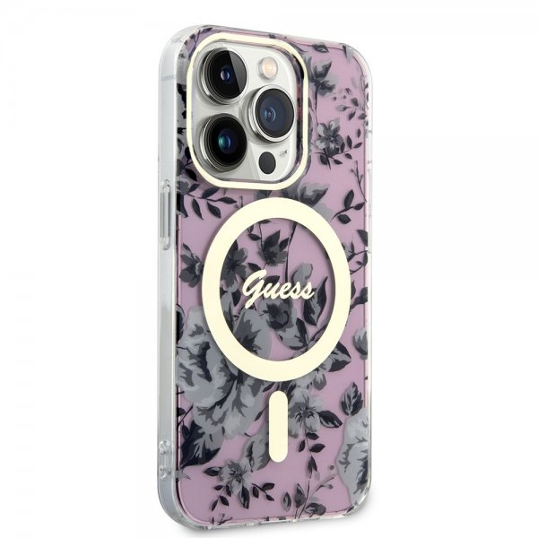 Guess iPhone 14 Pro Skal Flower MagSafe Rosa