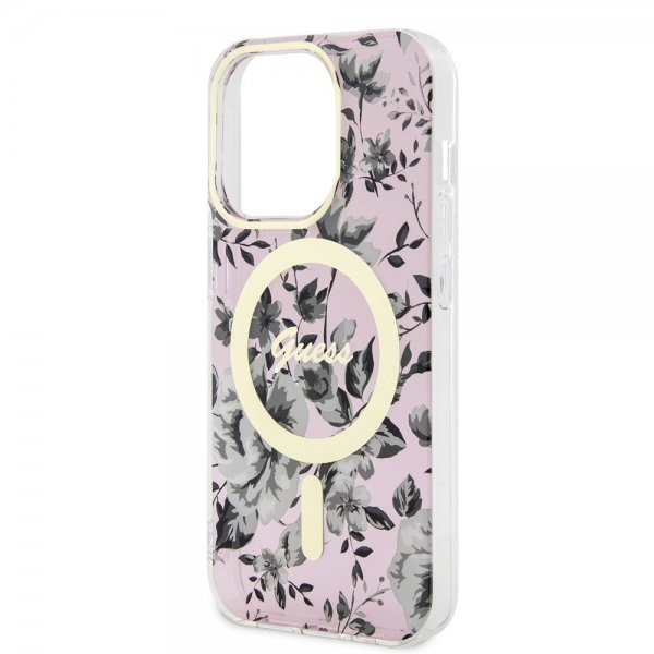 Guess iPhone 14 Pro Skal Flower MagSafe Rosa
