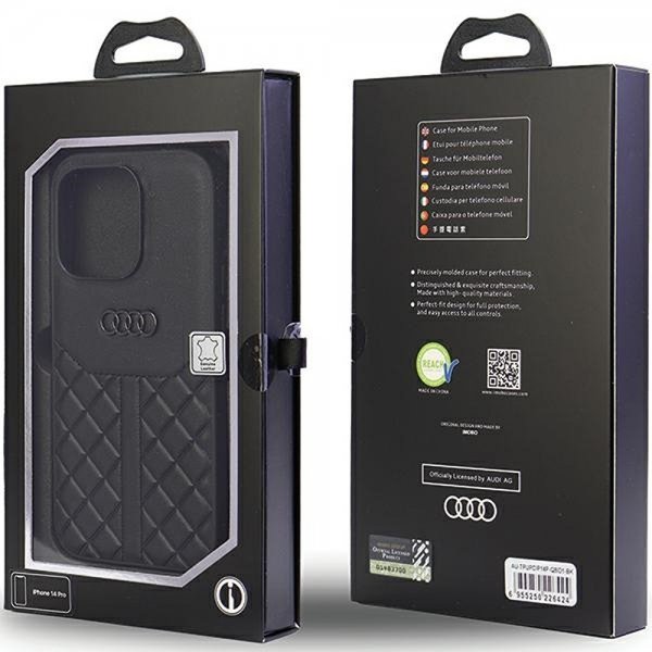 Audi iPhone 14 Pro Skal Genuine Leather Case Svart