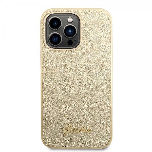 Guess iPhone 14 Pro Skal Glitter Flakes Metal Logo Guld