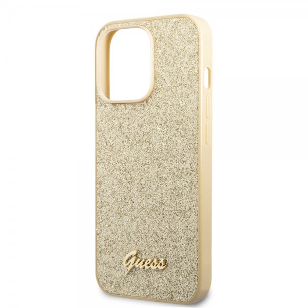 Guess iPhone 14 Pro Skal Glitter Flakes Metal Logo Guld