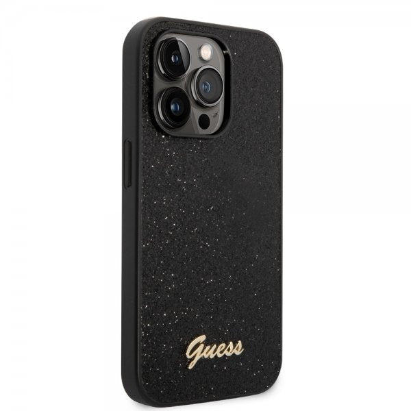 Guess iPhone 14 Pro Skal Glitter Flakes Metal Logo Svart