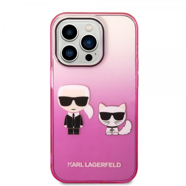 Karl Lagerfeld iPhone 14 Pro Skal Karl & Choupette Gradient Rosa