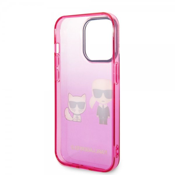 Karl Lagerfeld iPhone 14 Pro Skal Karl & Choupette Gradient Rosa