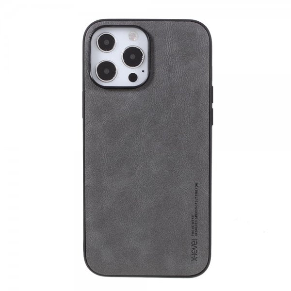 X-Level iPhone 14 Pro Skal Lädertextur Grå
