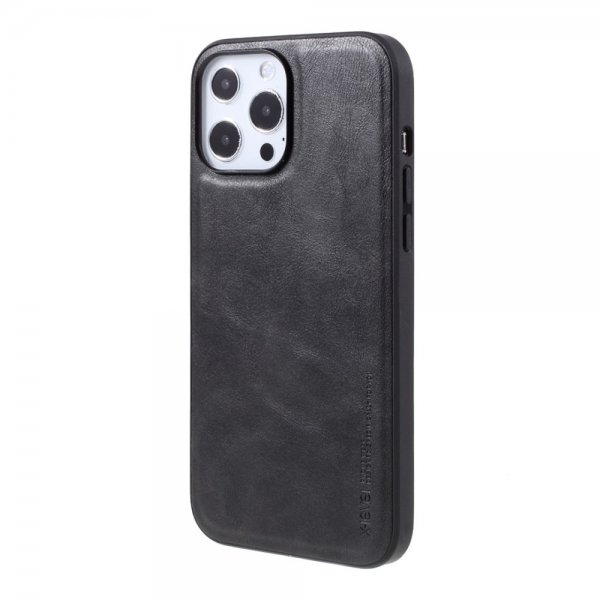 X-Level iPhone 14 Pro Skal Lädertextur Svart