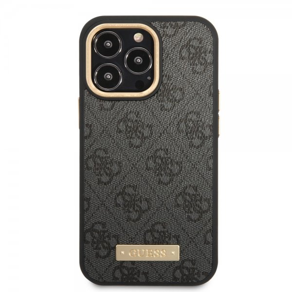 Guess iPhone 14 Pro Skal Metal Plate Logo MagSafe Svart