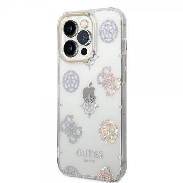 Guess iPhone 14 Pro Skal Peony Glitter Vit