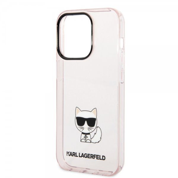 Karl Lagerfeld iPhone 14 Pro Skal Printed Choupette Transparent Rosa