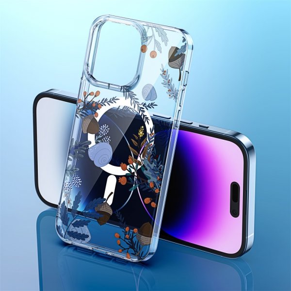iPhone 14 Pro Skal Spring Series MagSafe Lila Blommor