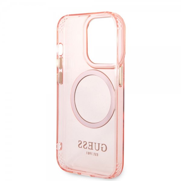 Guess iPhone 14 Pro Skal Translucent MagSafe Rosa
