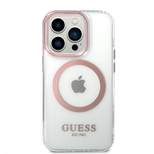 Guess iPhone 14 Pro Skal Transparent MagSafe Rosa Transparent