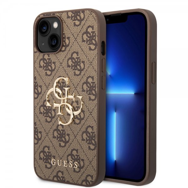Guess iPhone 14 Skal Big Metal Logo Brun