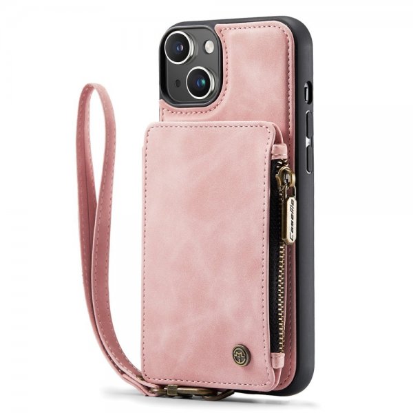 CaseMe iPhone 14 Skal C20 Kortfack Dragkedja Rosa