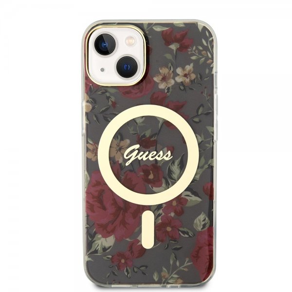 Guess iPhone 14 Skal Flower MagSafe Kaki