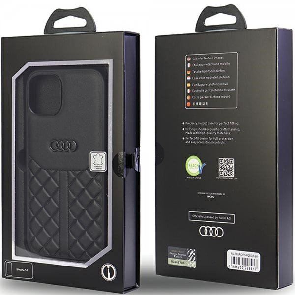 Audi iPhone 14 Skal Genuine Leather Case Svart